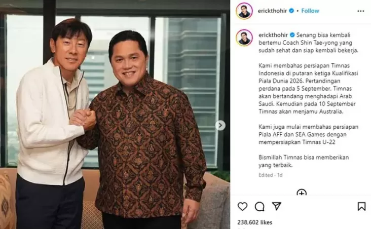 Setelah Berkumpul Erick Thohir, Begini Keamanan Shin Tae-yong